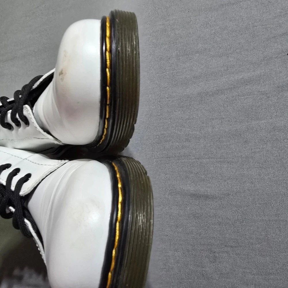 Dr. Martens Delaney Boots Kids Size 4 White Leather Side Zip Lace Up Combat